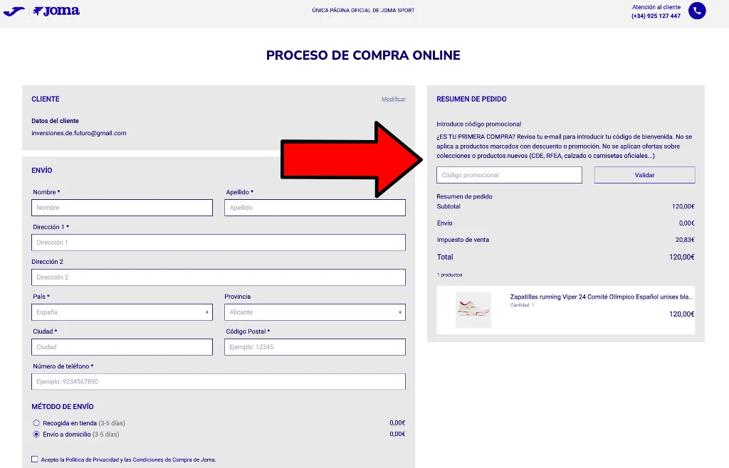 aplicar código descuento Joma