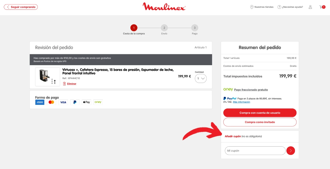 Aplicar c&oacute;digo descuento Moulinex