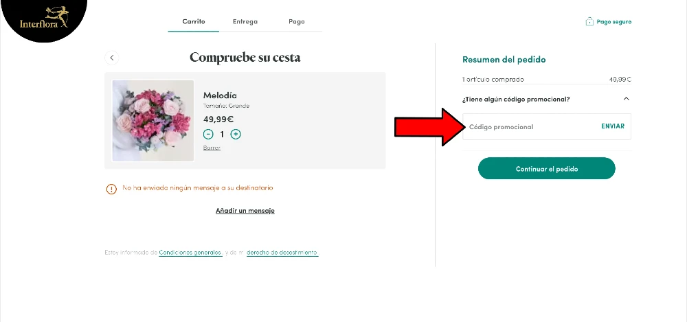 aplicar un código promocional Interflora