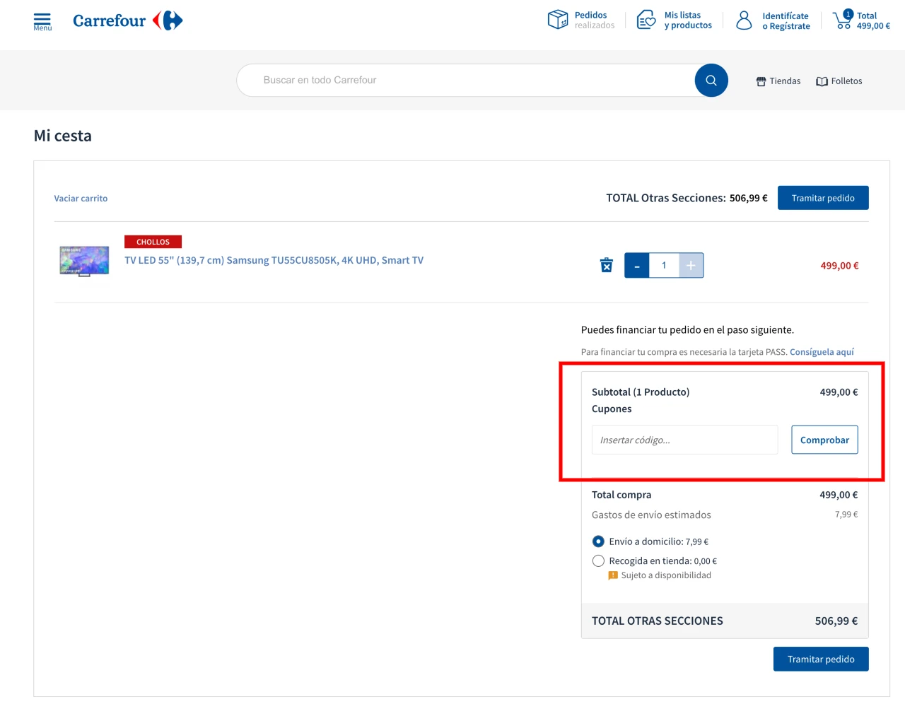 insertar cup&oacute;n Carrefour