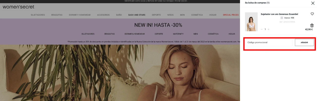 Insertar código promocional Women' Secret