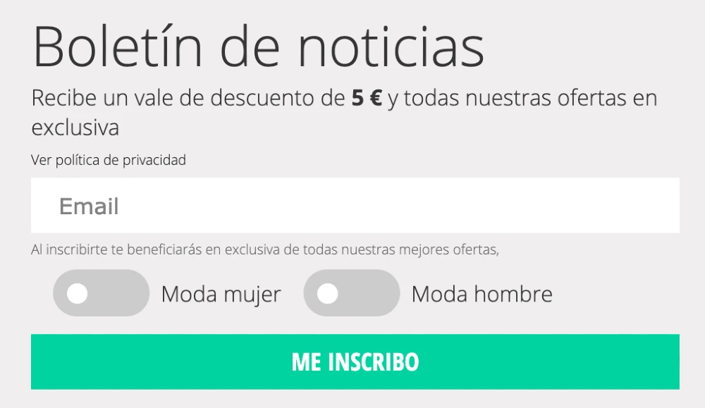 vale descuento Spartoo por suscribirte a la newsletter